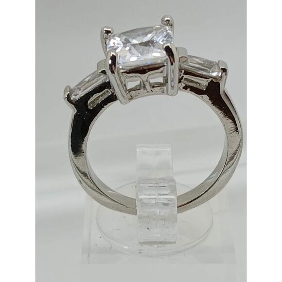 3.5 CT Vintage Princess Cut CZ Engagement Ring Silver Tone White Gold GP Size 10 - Picture 3 of 16